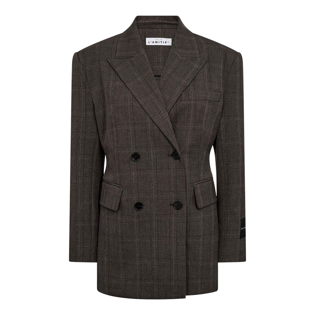Haute L'Amitié - Waist Fit Check Blazer HL10844 - Mocca