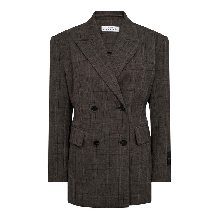 Haute L'Amitié - Waist Fit Check Blazer HL10844 - Mocca
