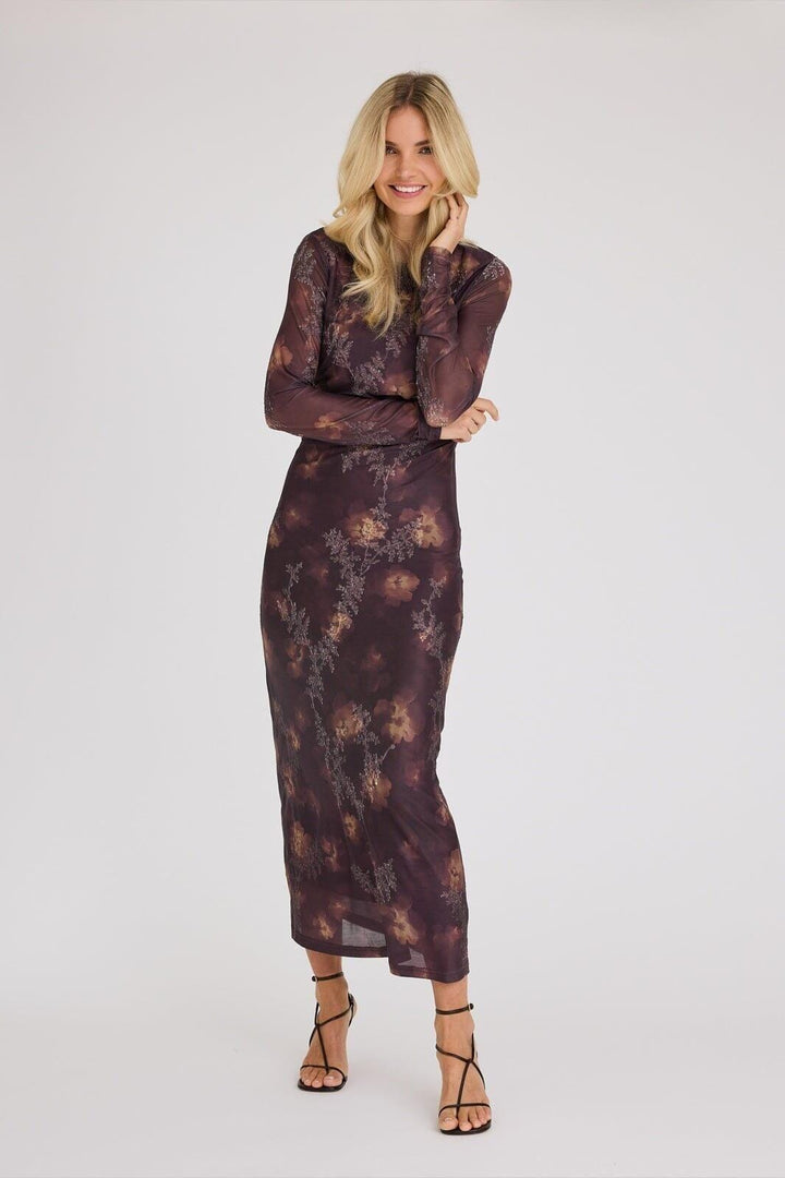 A-View - Belena L/S Dress AV8243 - 156 - Brown/Sand