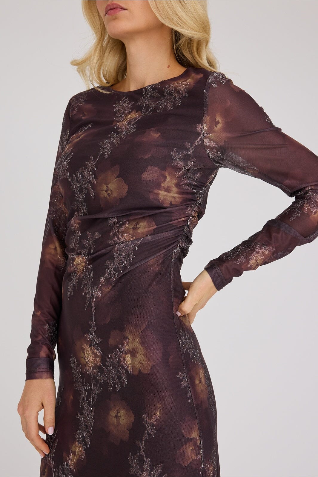 A-View - Belena L/S Dress AV8243 - 156 - Brown/Sand