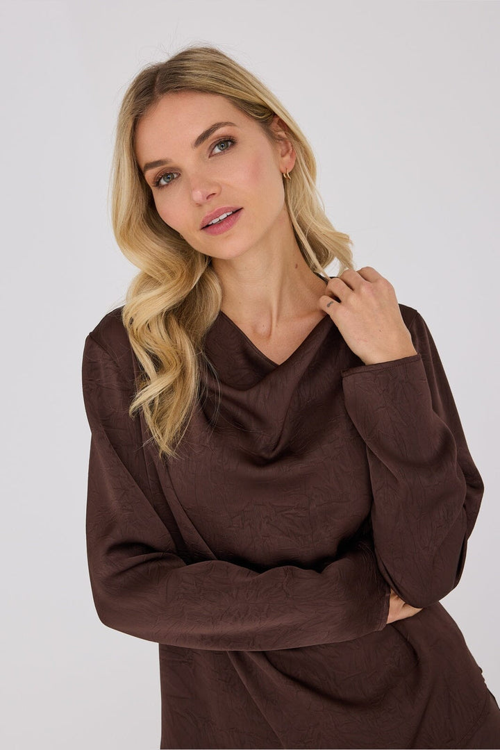A-View - Sinda Drape Blouse AV8253 - 194 - Dark Brown
