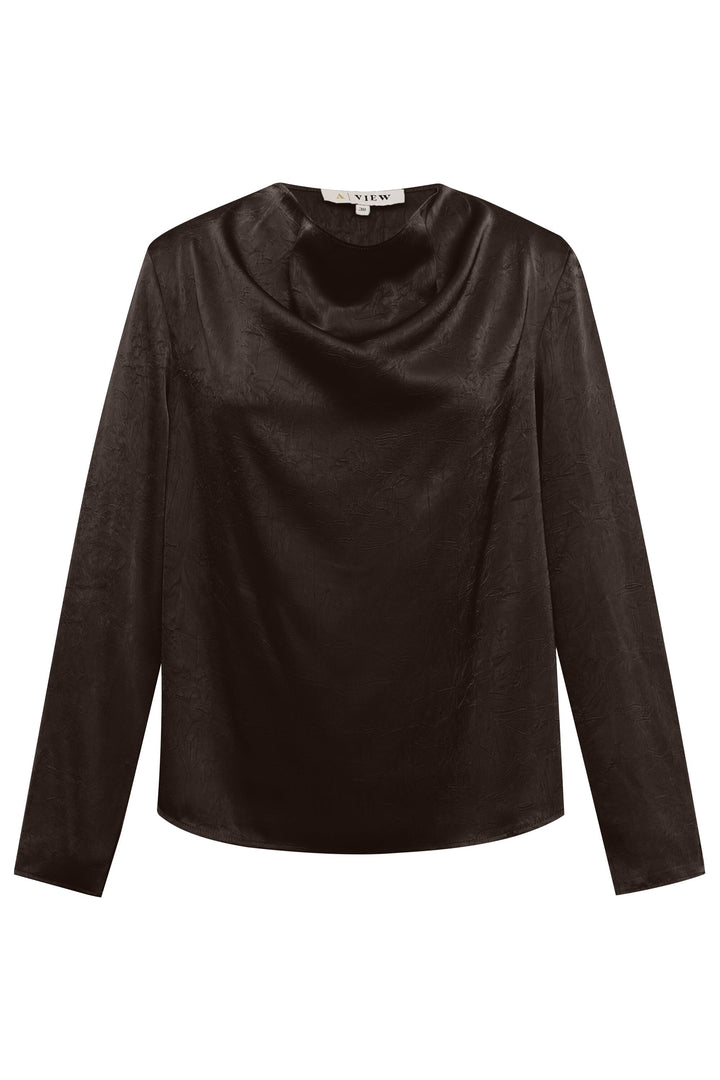 A-View - Sinda Drape Blouse AV8253 - 194 - Dark Brown Bluser 