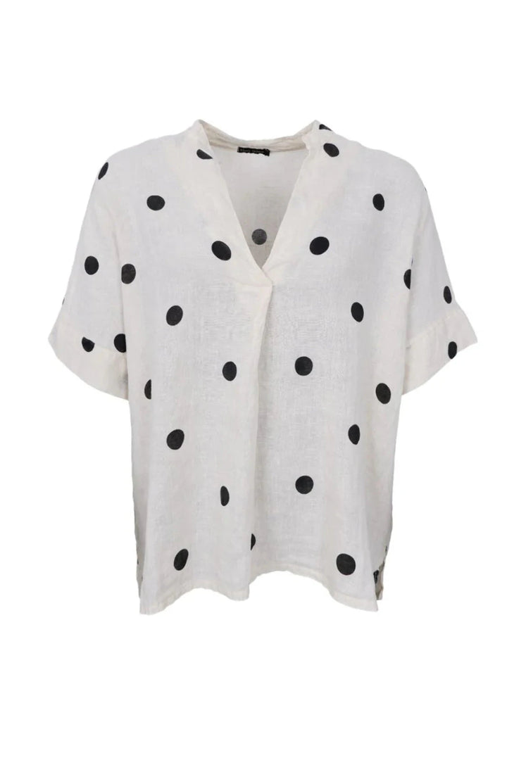 Black Colour - Bcmelina Ss Linen Shirt 41104 - Dot Skjorter 