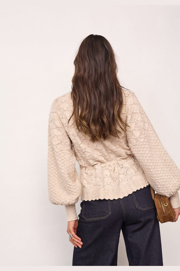Co´Couture - 32241 Rowcc Pointelle Tie Cardigan 500193 - 10003 - Creme