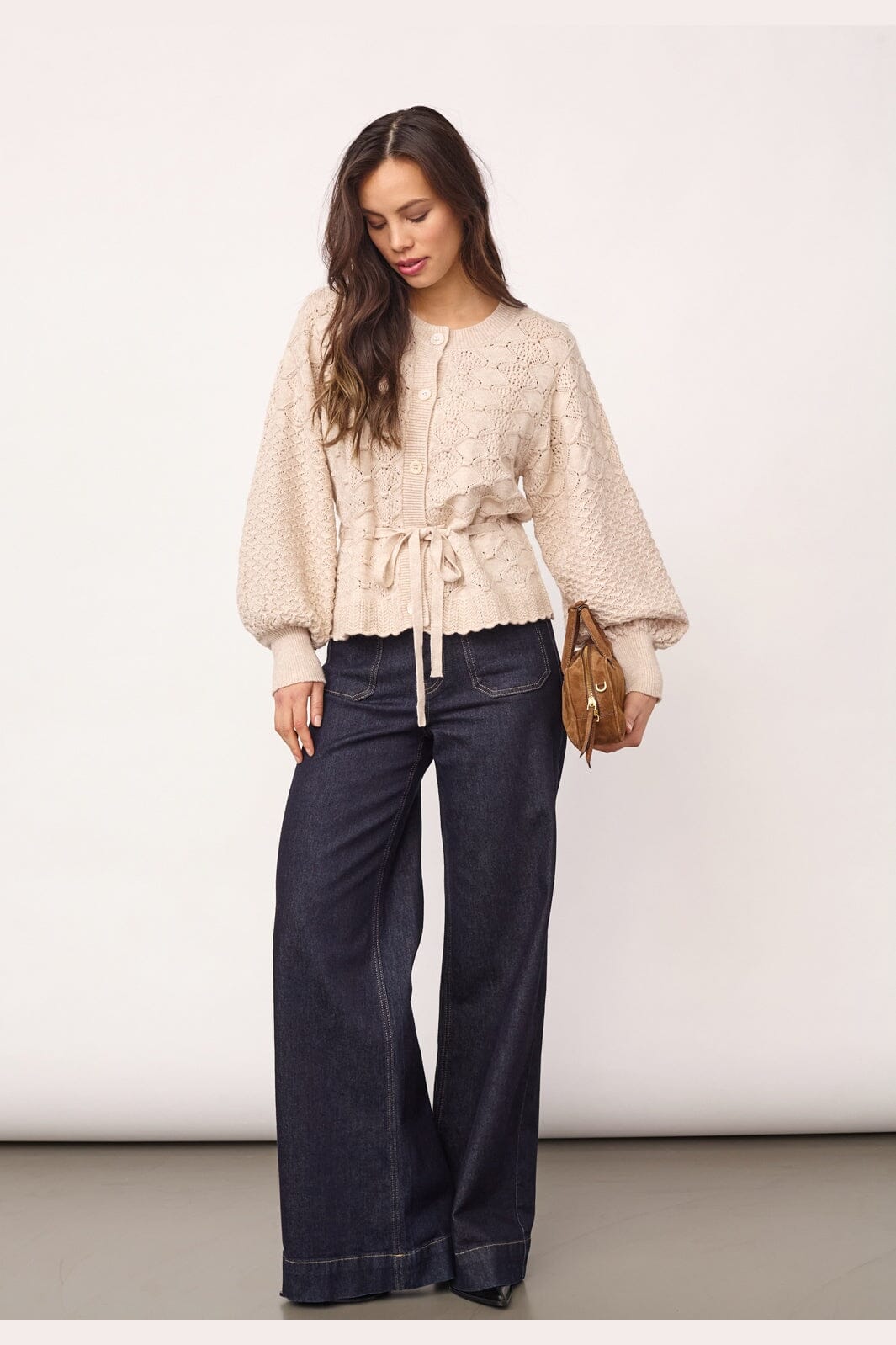 Co´Couture - 32241 Rowcc Pointelle Tie Cardigan 500193 - 10003 - Creme
