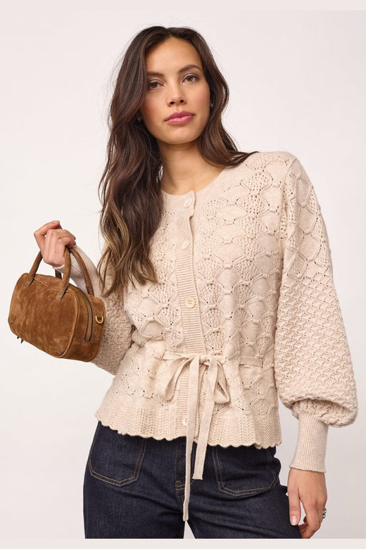 Co´Couture - 32241 Rowcc Pointelle Tie Cardigan 500193 - 10003 - Creme
