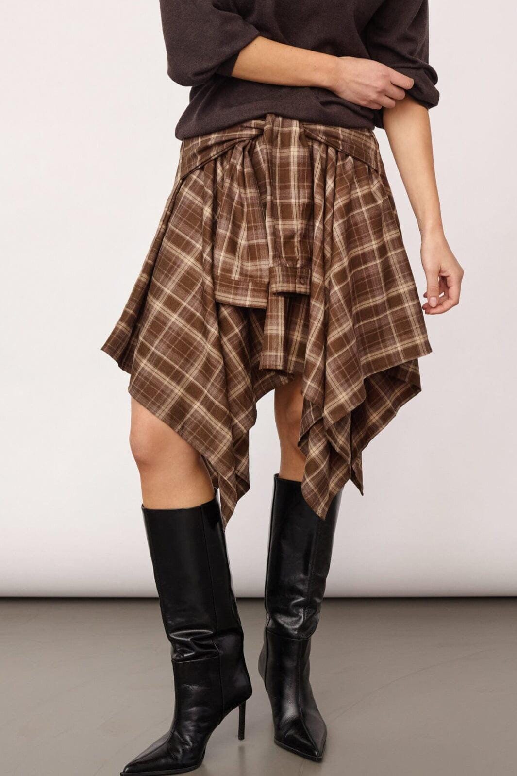 Co´Couture - Dagnycc Check Tie Skirt 500069 - 20002 - Brown Nederdele 