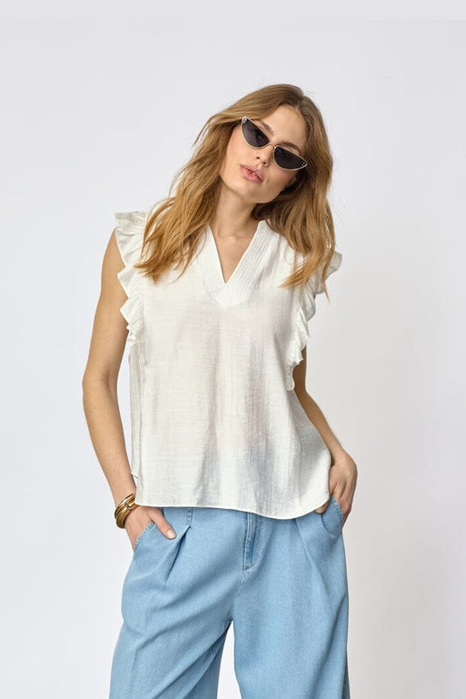 Co´Couture - Heracc Frill Ss V-Top 45165 - 4000 - White