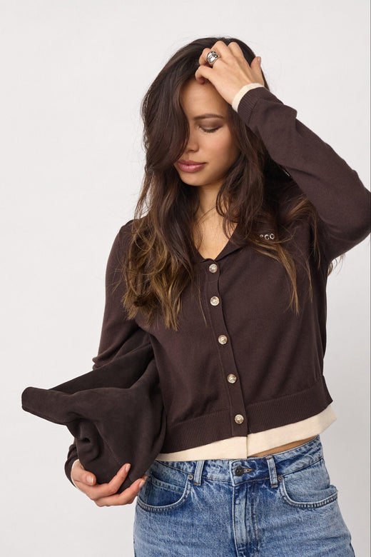 Co´Couture - Luecc Ls Cardigan 500215 - 20003 - Dark Brown Cardigans 