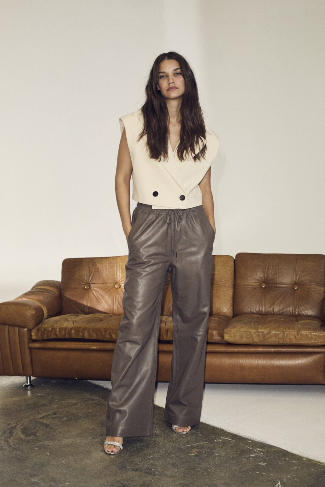 Co´couture - Phoebecc Pullon Leatherpant 31243 - 317 Elephant Bukser 