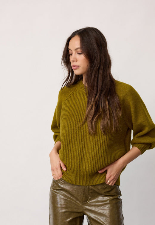 Co´Couture - Rowcc Puff Ss Rib Knit 500124 - 60007 - Fern Green Toppe 