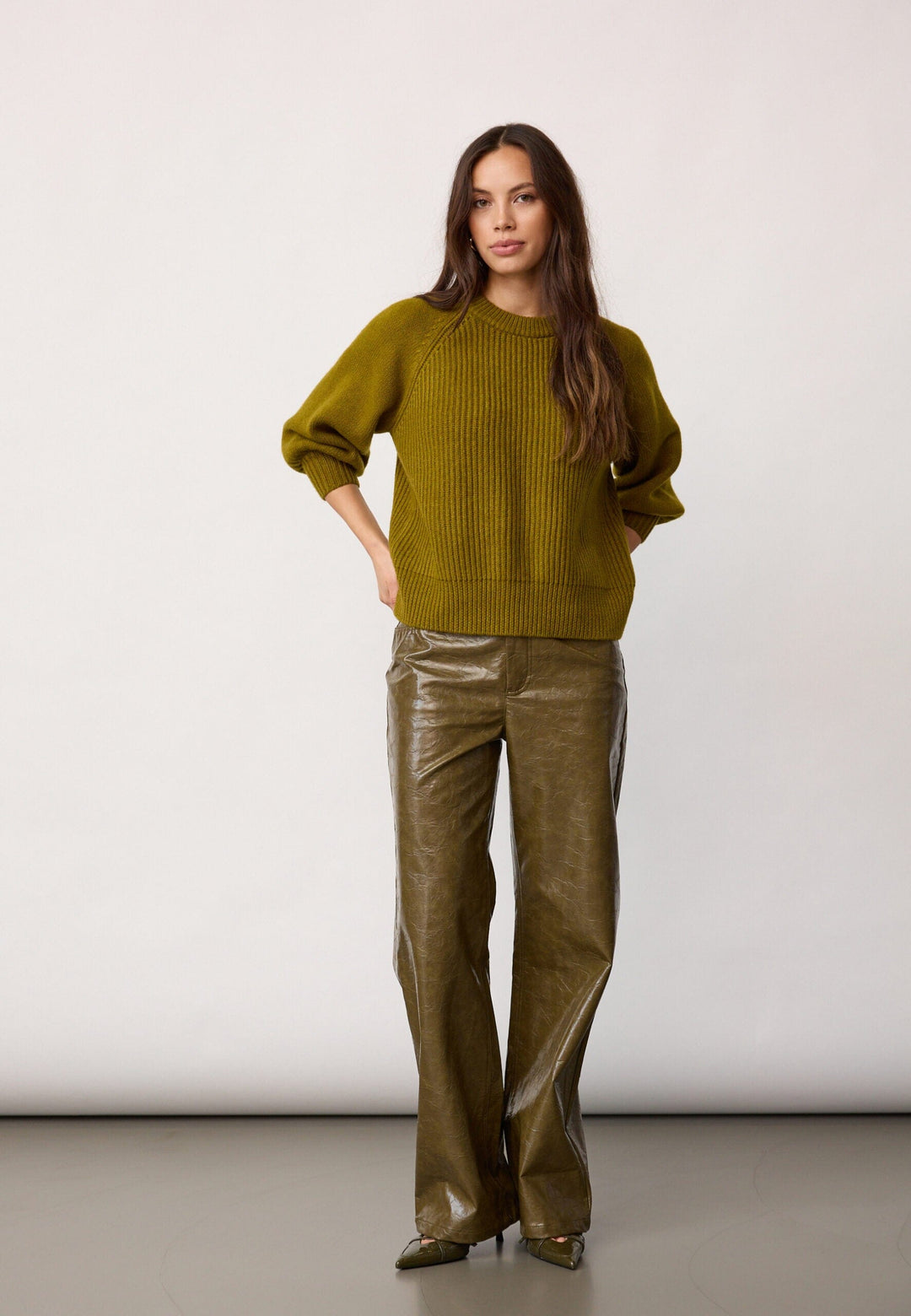Co´Couture - Rowcc Puff Ss Rib Knit 500124 - 60007 - Fern Green Toppe 