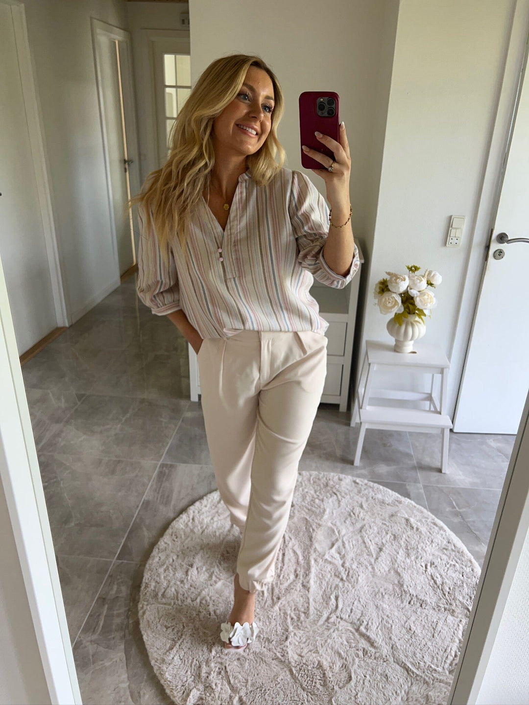 Dear Molly - Stripe Shirt - Beige, pink And Blue Skjorter 