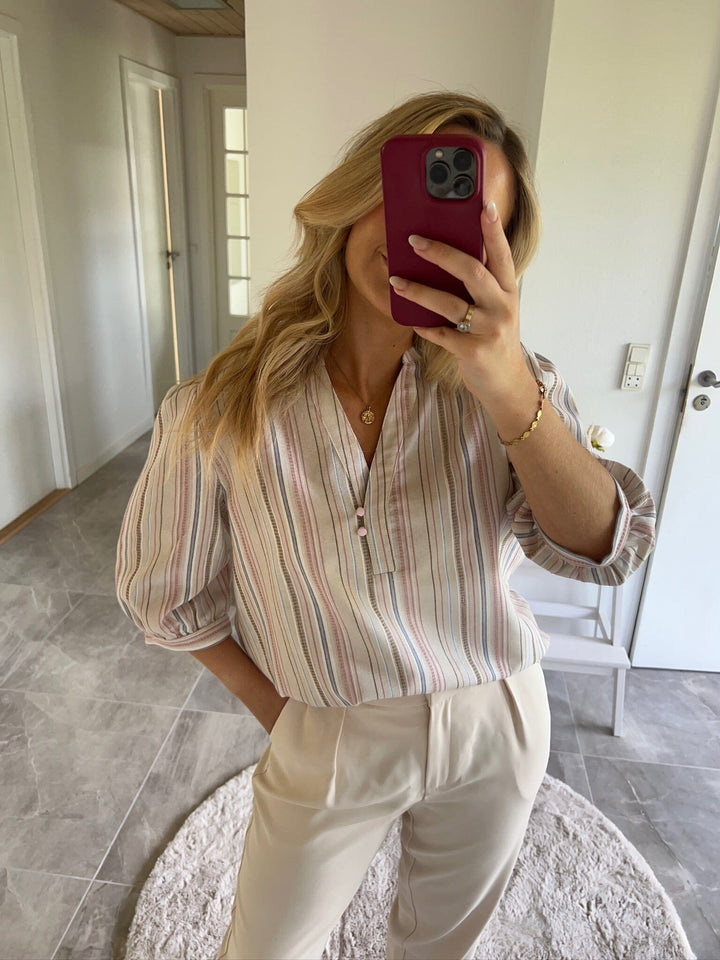 Dear Molly - Stripe Shirt - Beige, pink And Blue Skjorter 