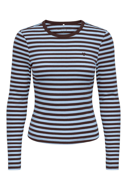 Only - Onlval L/S O-Neck Stripe Top - 5155543 Coffee Bean Cashmereblue (Mette) + Emb. Heart