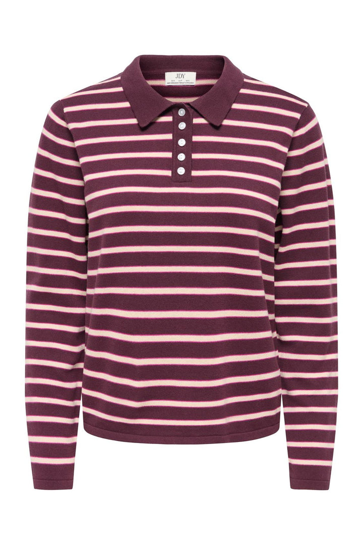 JDY - Jdyina L/S Polo Pullover Knt - 5108258 Sassafras Sandshell / Fuchsia Red
