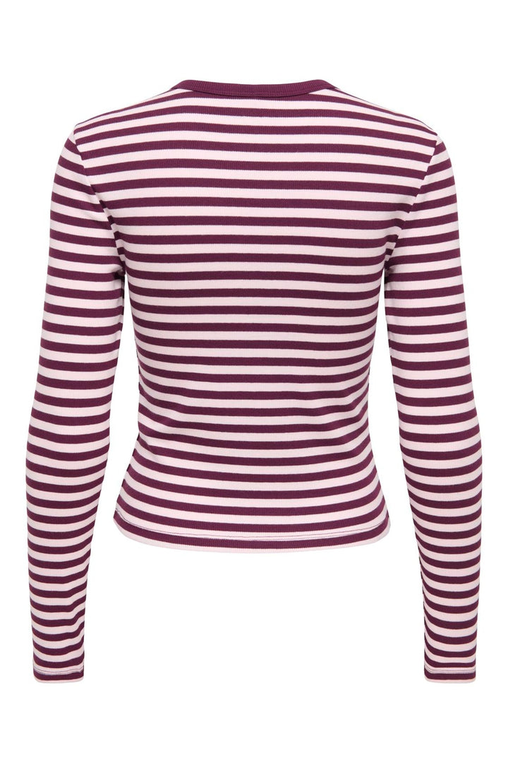Only - Onlval L/S O-Neck Stripe Top - 5084119 Fig Pale Lilac (Mette) + Emb. Heart
