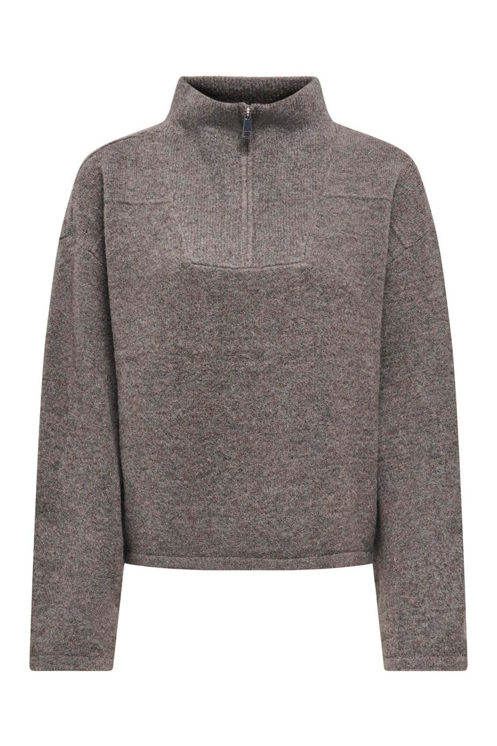 Only - Onlclara Ls Half Zip Knt - 5062024 Bracken Melange/Silver Zip