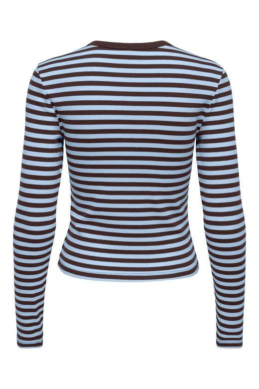 Only - Onlval L/S O-Neck Stripe Top - 5155543 Coffee Bean Cashmereblue (Mette) + Emb. Heart