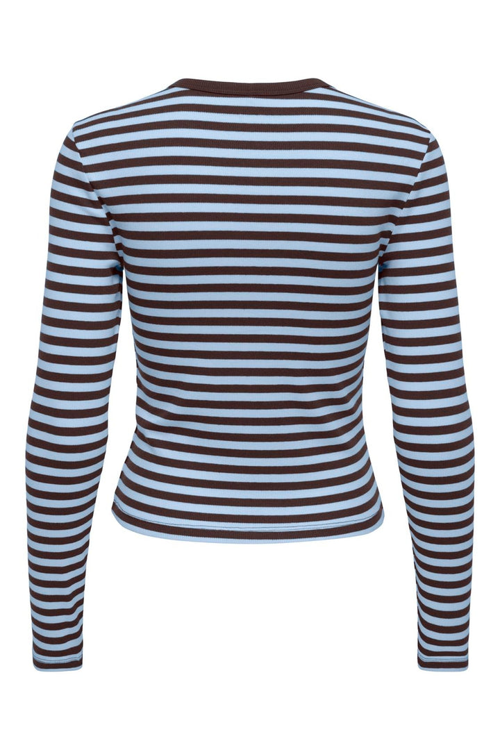 Only - Onlval L/S O-Neck Stripe Top - 5155543 Coffee Bean Cashmereblue (Mette) + Emb. Heart