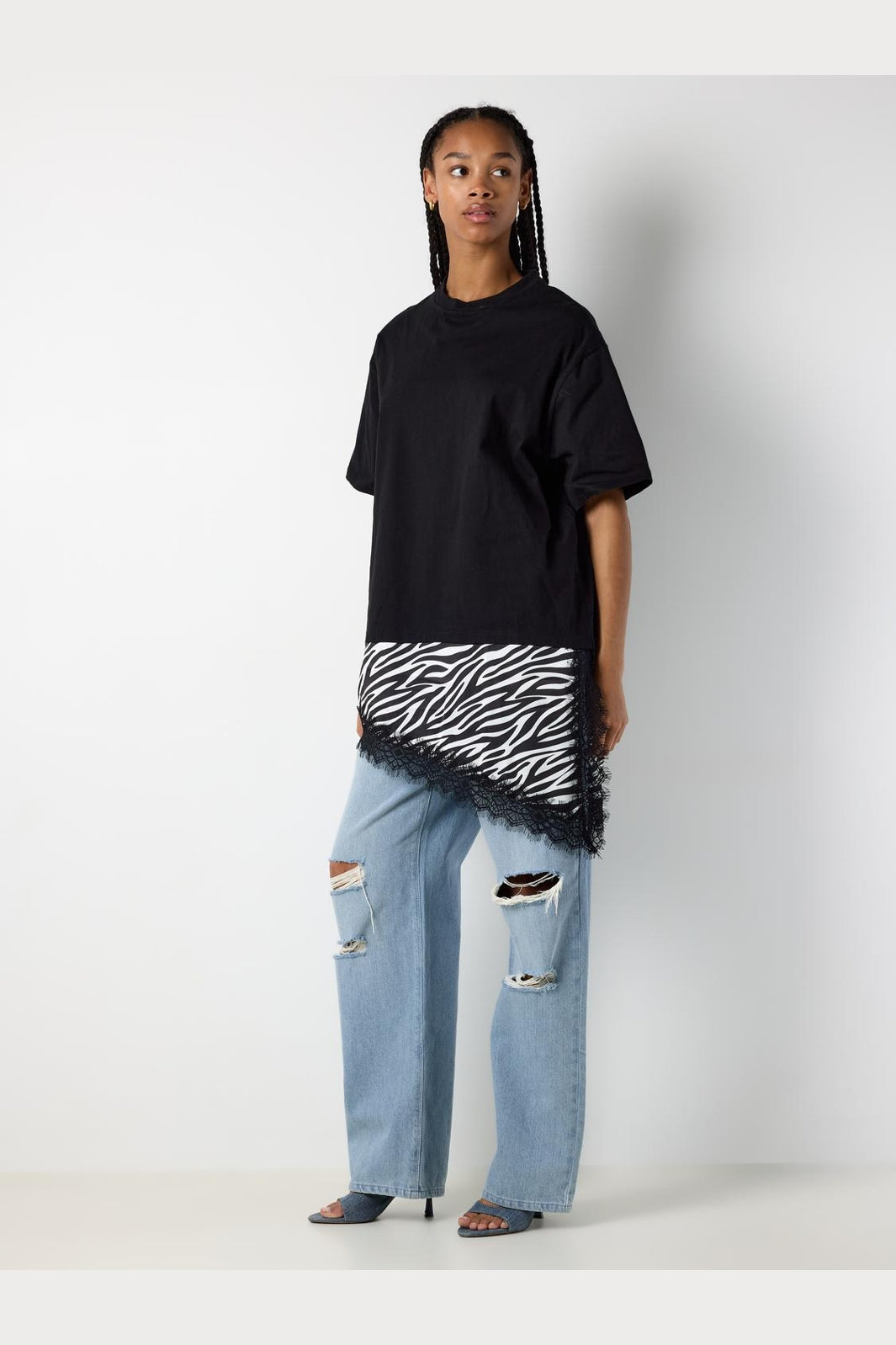 Noisy May - Nmfilla S/S Oversize Satin T-Shirt - 5191000 Black Zebra
