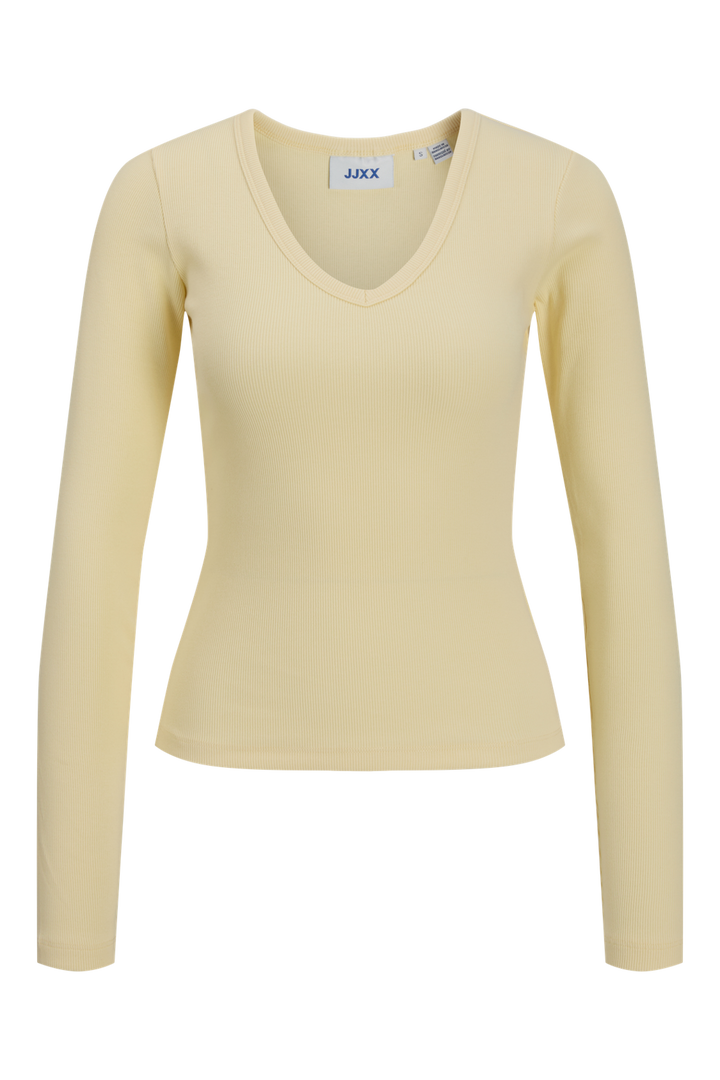 Jjxx - Jxfreya Str Ls V-Neck Top - 5144877 Pastel Yellow
