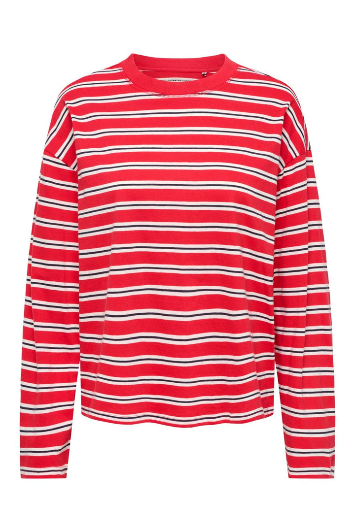 Only - Onlhappy L/S O-Neck Stripe Tee - 5201889 Lollipop Cloud Dancer + Night Sky Ina