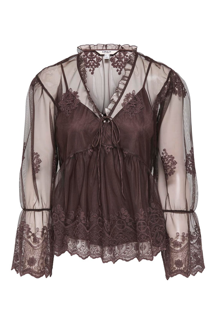 Only - Onlcamy Ls Mesh Emb Top - 5121001 Black Coffee