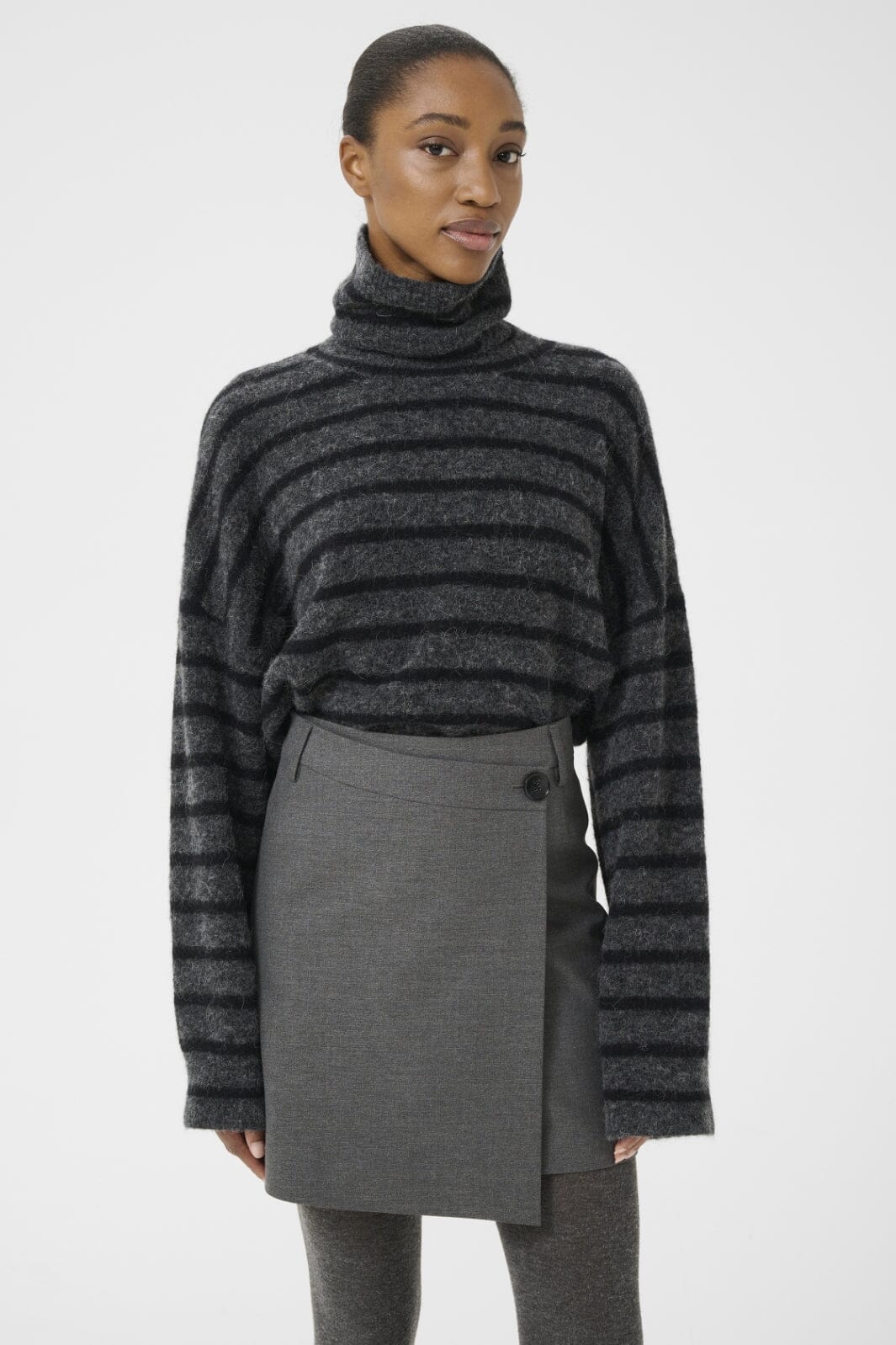 Gestuz - Gzpaula Melange Wrap Skirt 10910495 - 100494 - Dark Grey Melange