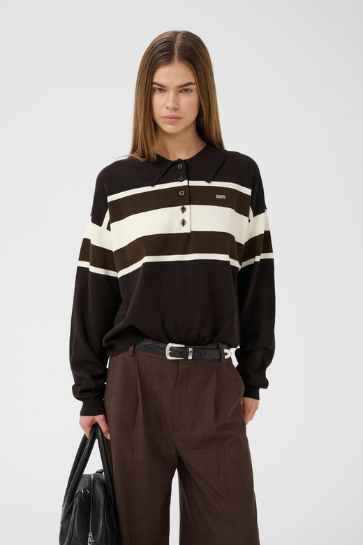 Gestuz - Gzalexu Polo Pullover 10911514 - 109932 - Ganache/Slate Black/Egret Strikbluser 