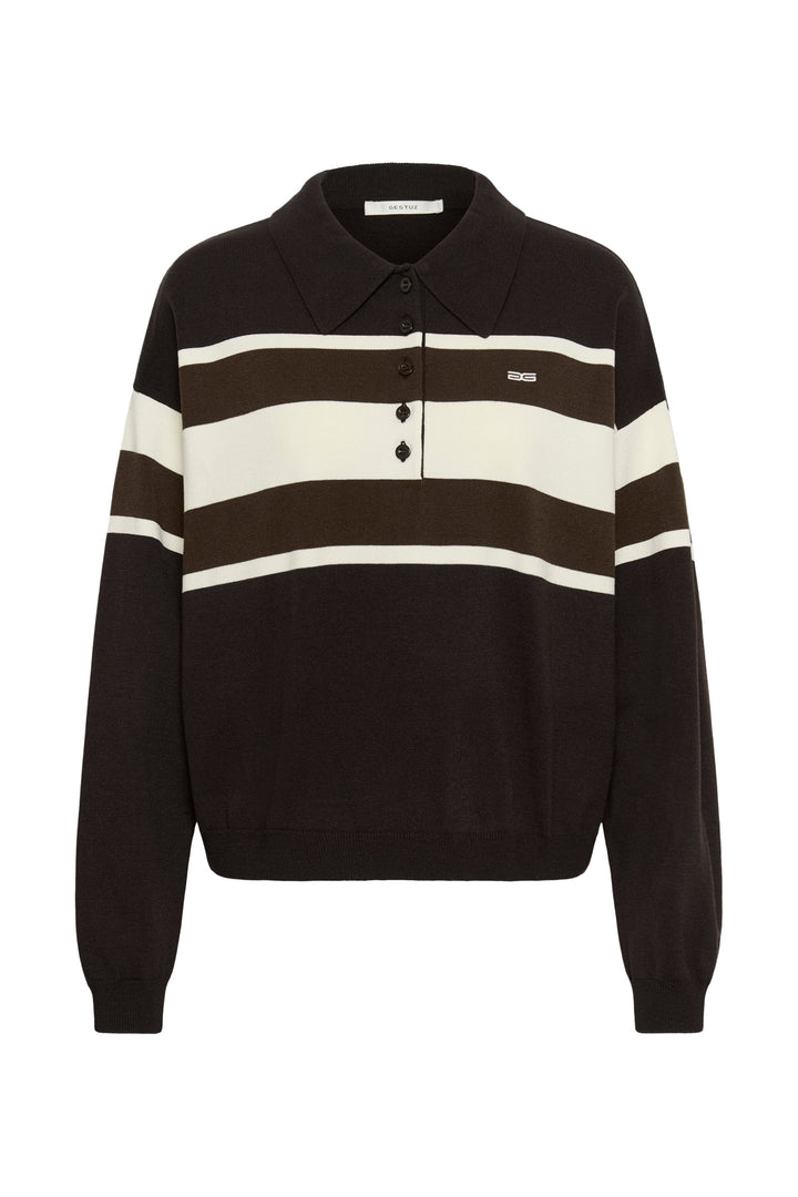 Gestuz - Gzalexu Polo Pullover 10911514 - 109932 - Ganache/Slate Black/Egret Strikbluser 