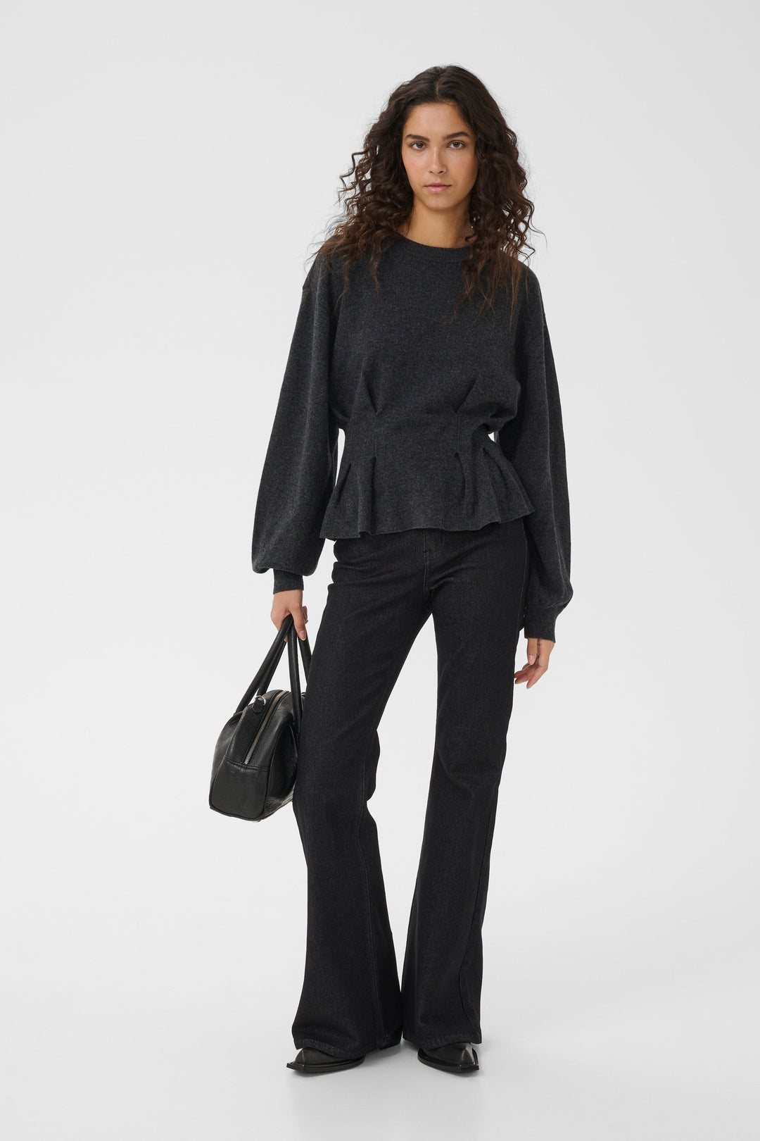 Gestuz - Gzmanzi Waist Pullover 10911492 - 106530 - Deep Graphite Melange Strikbluser 