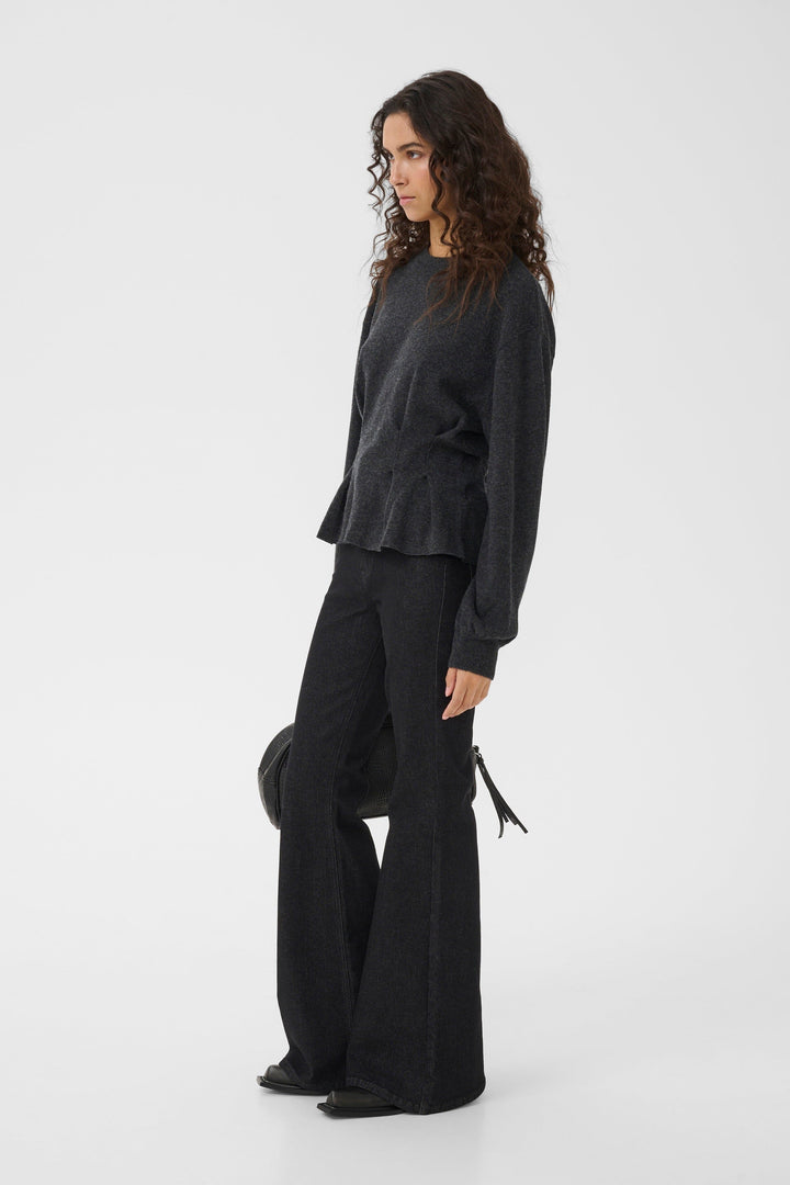 Gestuz - Gzmanzi Waist Pullover 10911492 - 106530 - Deep Graphite Melange Strikbluser 