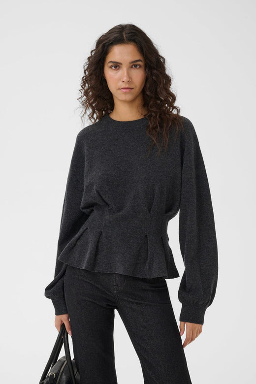 Gestuz - Gzmanzi Waist Pullover 10911492 - 106530 - Deep Graphite Melange Strikbluser 