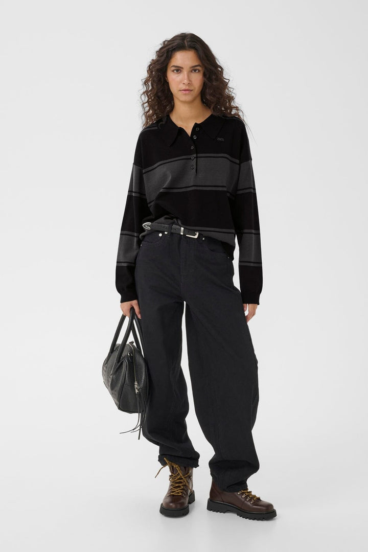 Gestuz - Gzsilda Polo Pullover 10911513 - 109930 - Black/Raven Striped