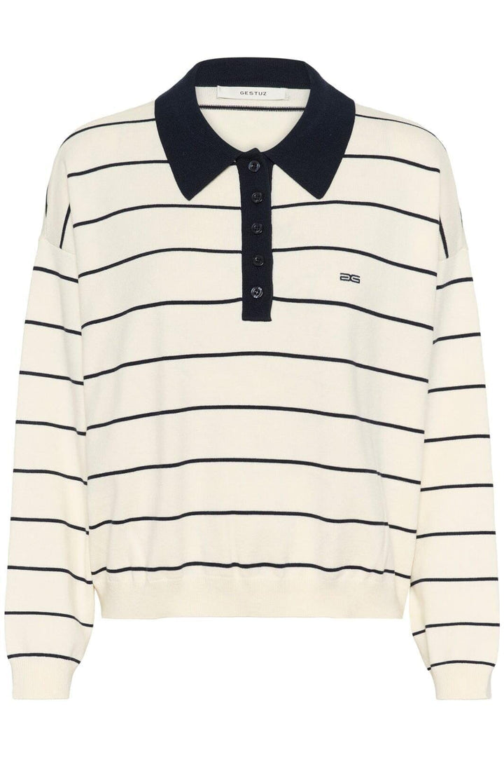 Gestuz - Gztaige Polo Pullover 10910829 - 108826 - Egret/Skycaptain Striped Strikbluser 