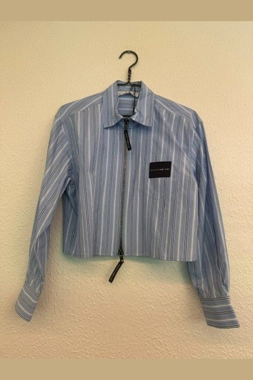 Haute L'Amitié - Crop Stripe Zip Shirt HL10979 - Pale Blue
