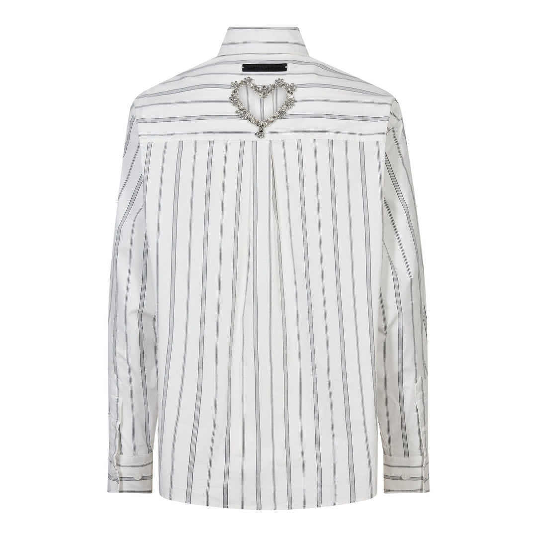 Haute L'Amitié - Crystal Heart Stripe Shirt Hl10962 - White Skjorter 