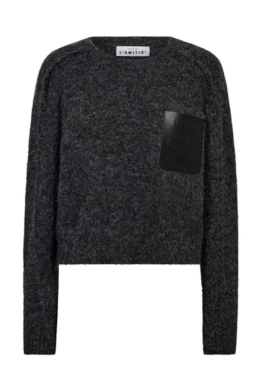 Haute L'Amitié - Darcia Reverse Crop Pocket Knit HL10777 - Antracit Melange Strikbluser 