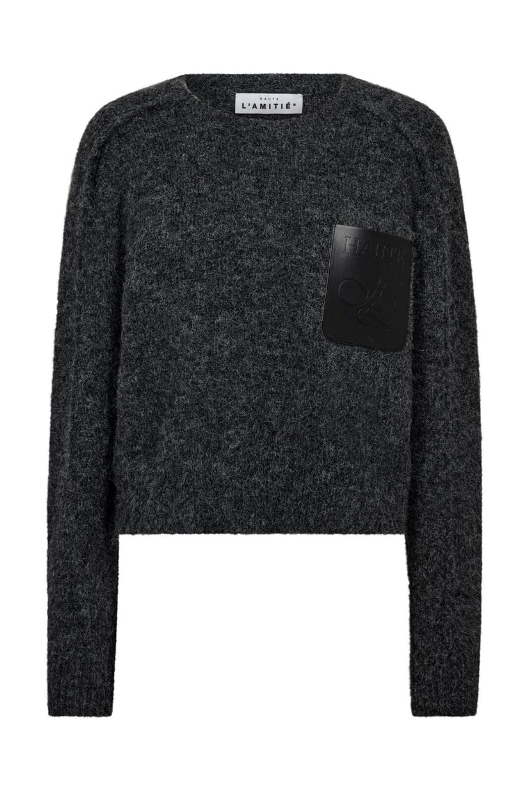 Haute L'Amitié - Darcia Reverse Crop Pocket Knit HL10777 - Antracit Melange Strikbluser 