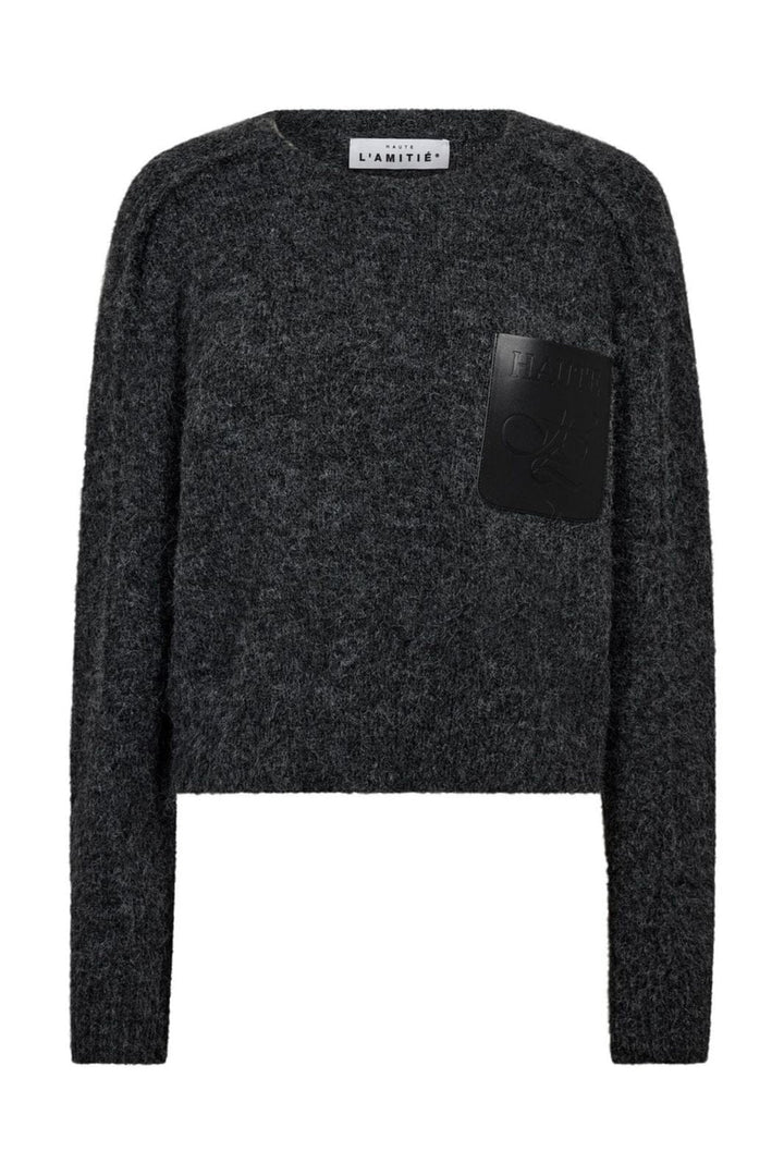 Haute L'Amitié - Darcia Reverse Crop Pocket Knit HL10777 - Antracit Melange Strikbluser 