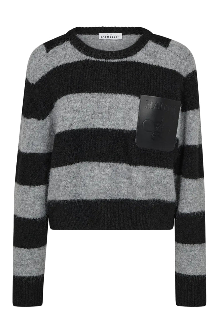 Haute L'Amitié - Darcia Stripe Crop Pocket Knit Hl10974 - Black/Grey Mix Strikbluser 