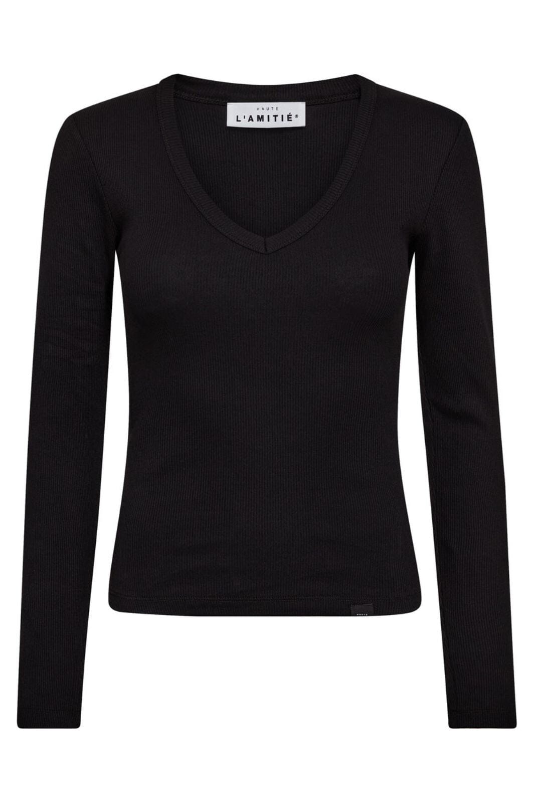 Haute L'Amitié - Deep V Ls Rib Tee HL10822 - Black T-shirts 