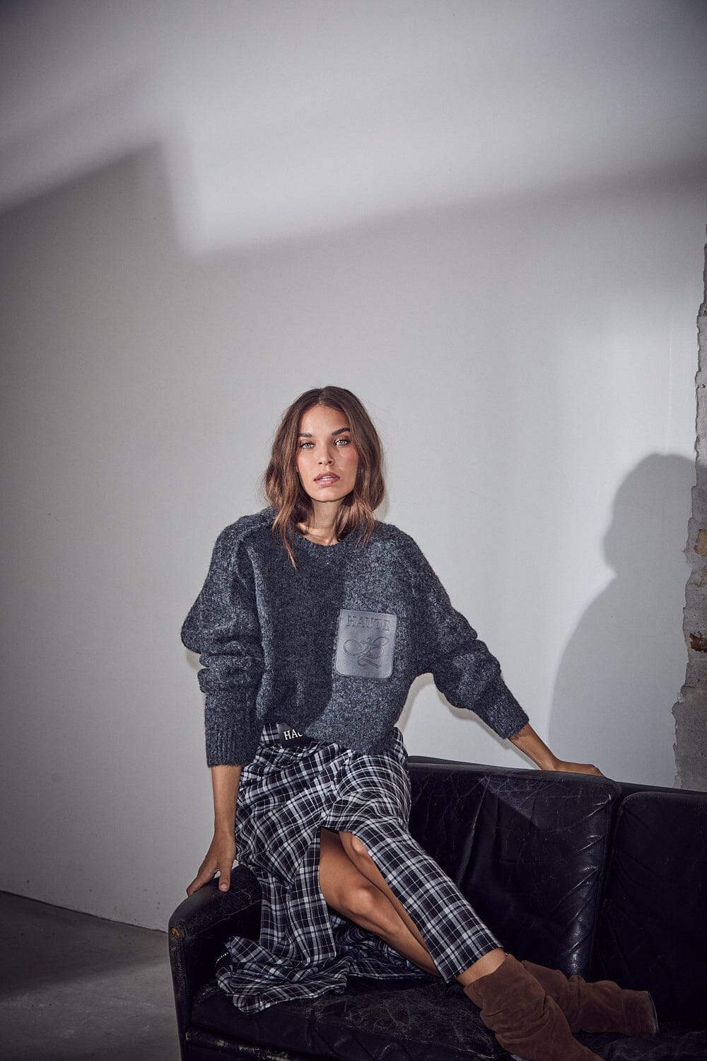 Haute L'Amitié - Iris Gather Check Skirt HL10855 - Black Check Nederdele 