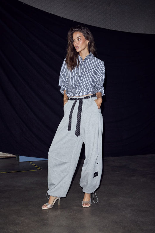 Haute L'Amitié - Maxi Split Tie Pant Hl10923 - Grey Melangé Sweatpants 