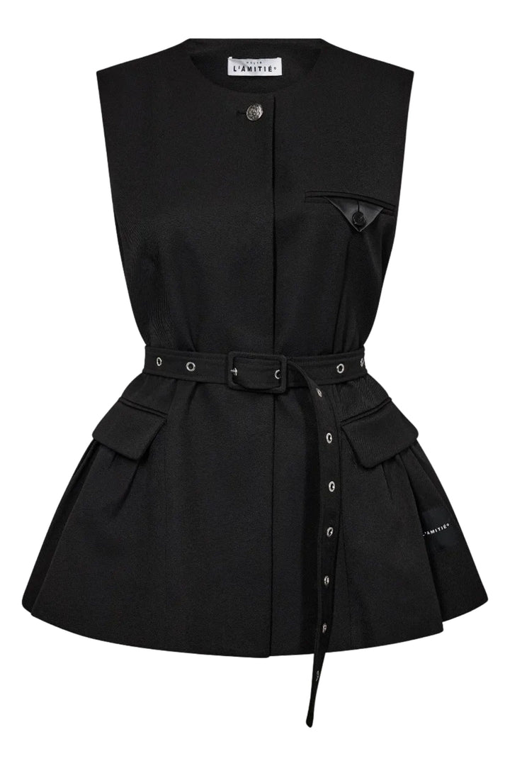 Haute L'Amitié - Premiere Peplum Belt Vest Hl10910 - Black Veste 