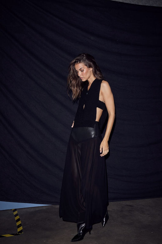 Haute L'Amitié - Pu Gather Mesh Skirt Hl10969 - Black Nederdele 
