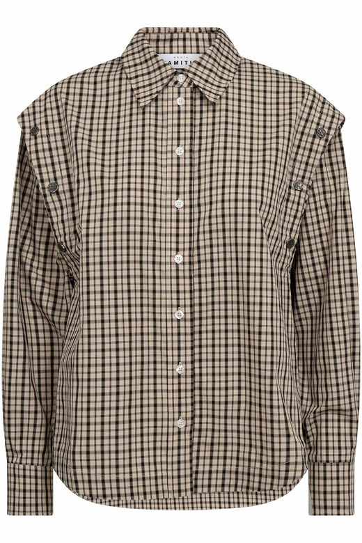 Haute L'Amitié - Ruby Check Button Sleeve Shirt HL10834 - Mocca/Beige Check Skjorter 