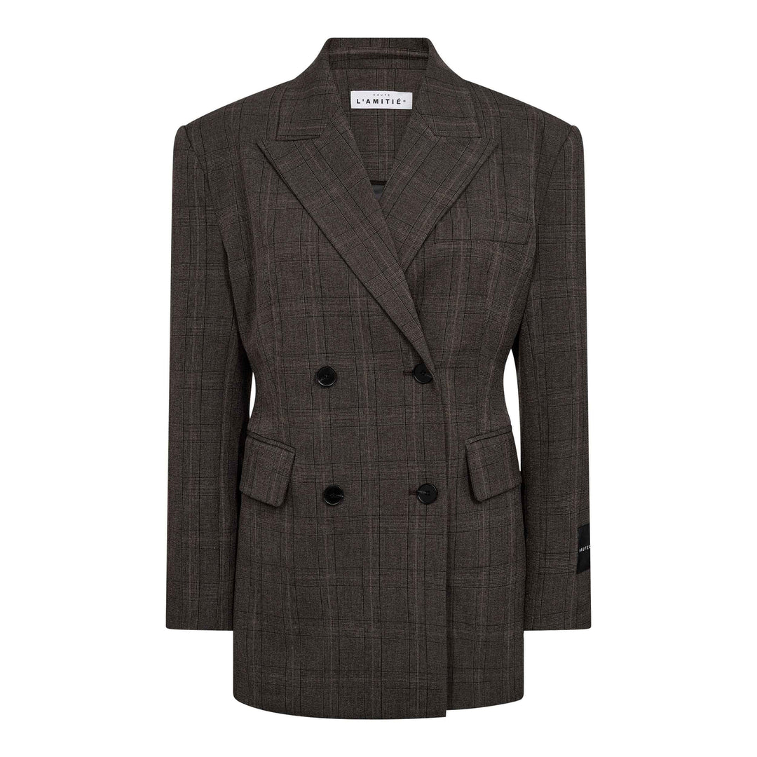 Haute L'Amitié - Waist Fit Check Blazer HL10844 - Mocca Blazere 
