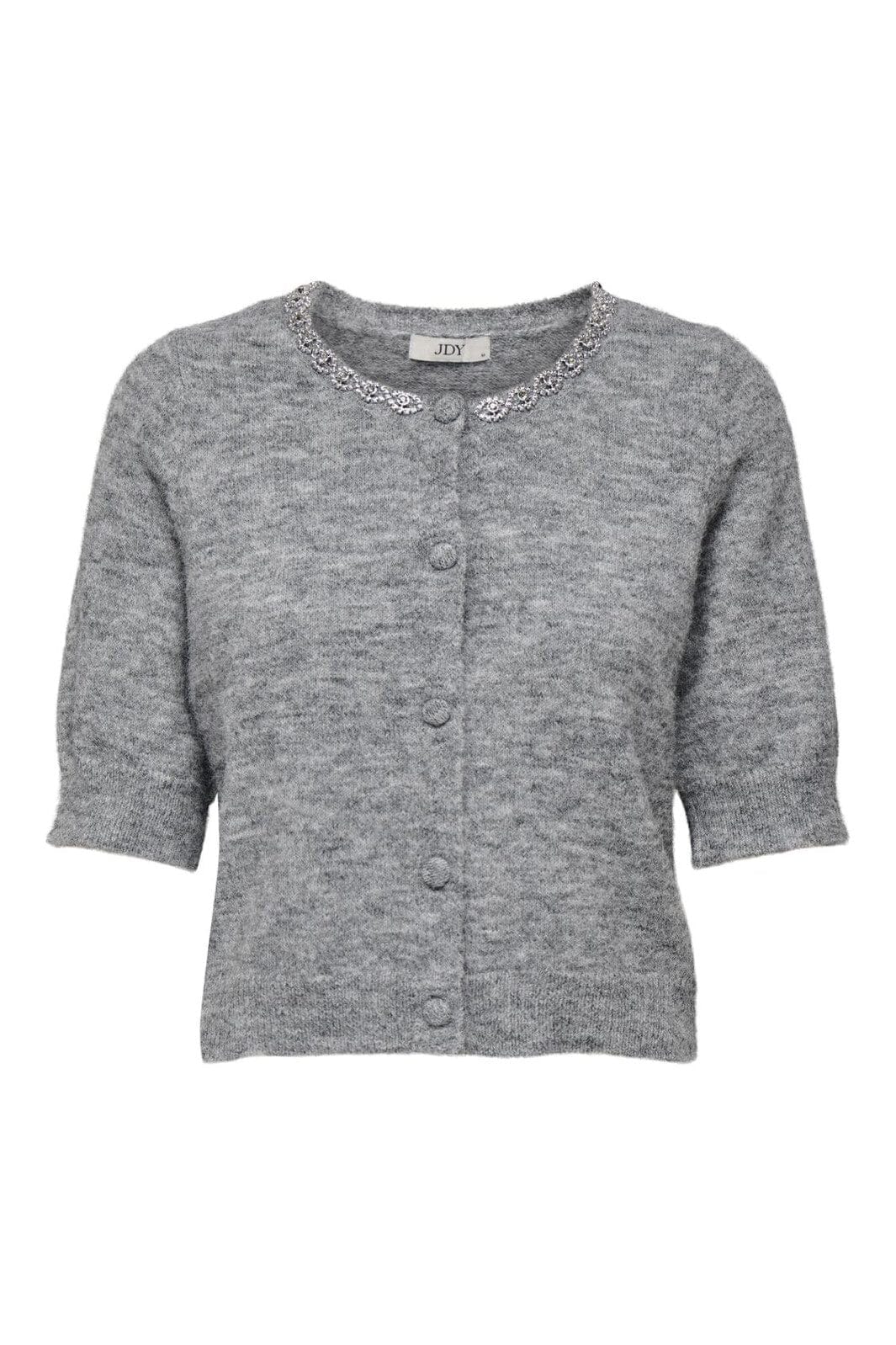 JDY - Jdyalva Life 2/4 Embel Cardigan Knt - 4743463 Medium Grey Melange Silver Embellishment